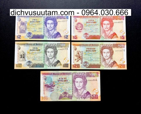 Bộ tiền xưa Belize 5 mệnh giá khác nhau sưu tầm