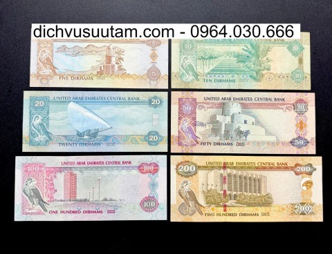 Bộ tiền lưu hành Các tiểu vương quốc Ả Rập Thống Nhất UAE 6 mệnh giá khác nhau sưu tầm