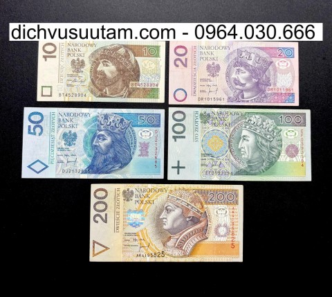Bộ tiền Ba Lan 5 mệnh giá khác nhau sưu tầm