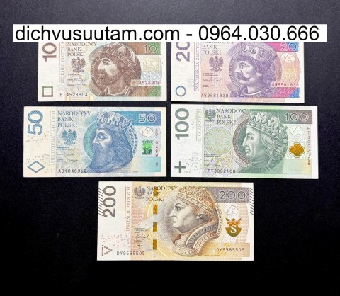 Bộ tiền Ba Lan phiên bản mới 5 mệnh giá khác nhau sưu tầm