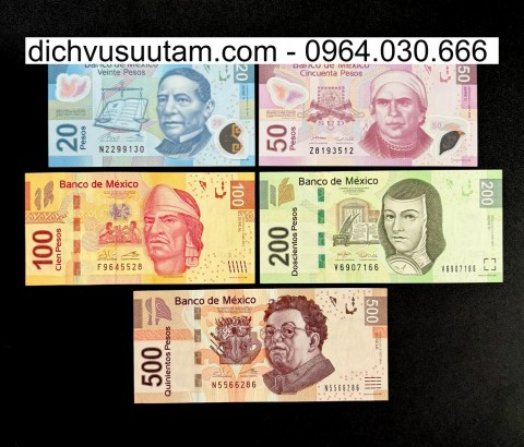 Bộ tiền lưu hành Mexico 5 mệnh giá khác nhau sưu tầm