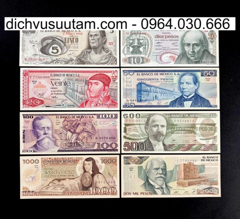 Bộ tiền xưa Mexico 8 mệnh giá khác nhau sưu tầm
