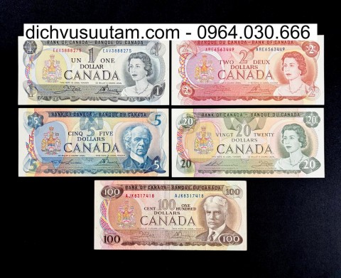 Bộ tiền xưa Canada 5 mệnh giá khác nhau sưu tầm