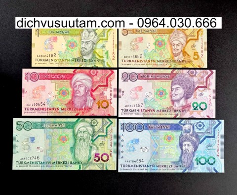 Bộ tiền Turkmenistan 6 mệnh giá khác nhau kỷ niệm 25 năm ngày trung lập sưu tầm