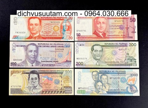 Bộ tiền Philippiné phiên bản cũ 6 mệnh giá khác nhau sưu tầm