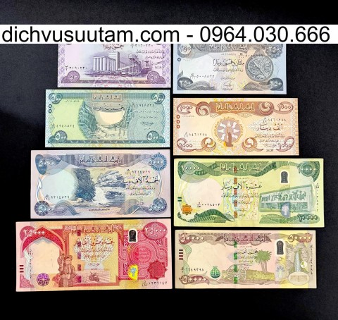 Bộ 8 tờ tiền xưa Iraq khác nhau sưu tầm