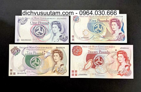 Bộ 4 tờ tiền xưa đảo Man khác nhau sưu tầm