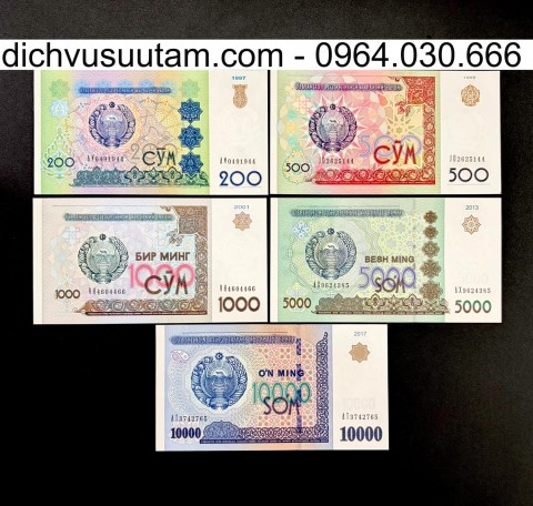 Bộ tiền xưa Uzbekistan 5 mệnh giá khác nhau sưu tầm