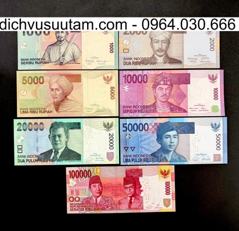 Bộ tiền Indonesia phiên bản cũ 7 mệnh giá khác nhau sưu tầm