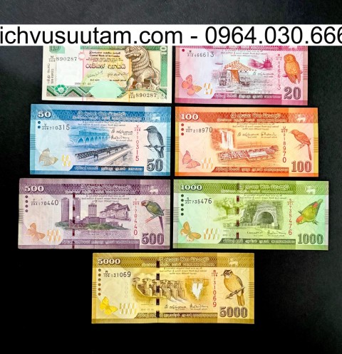 Bộ tiền lưu hành Sri Lanka 7 mệnh giá khác nhau sưu tầm