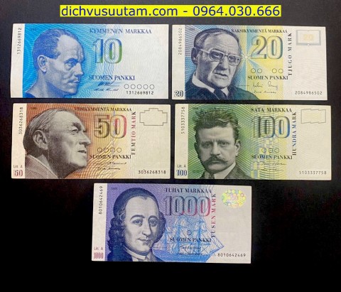 Bộ tiền xưa Phần Lan 5 mệnh giá khác nhau sưu tầm