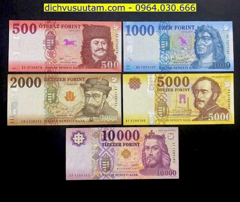 Bộ tiền lưu hành Hungảy 5 mệnh giá khác nhau sưu tầm
