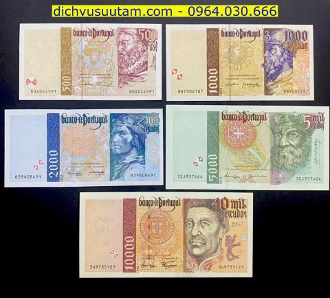 Bộ tiền xưa Bồ Đào Nha 5 mệnh giá khác nhau sưu tầm