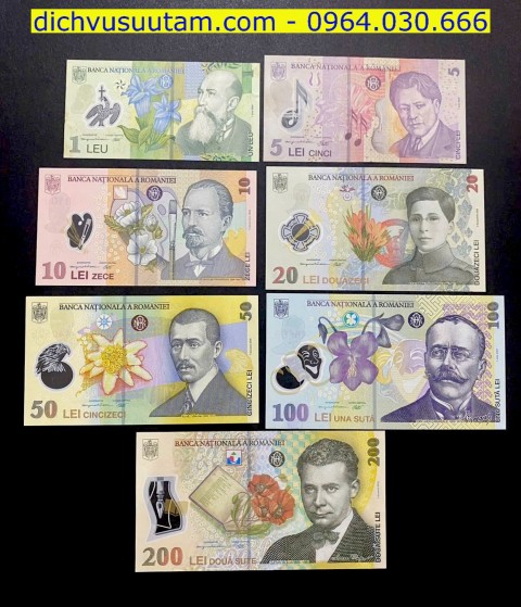 Bộ tiền lưu hành Romania 5 mệnh giá khác nhau sưu tầm