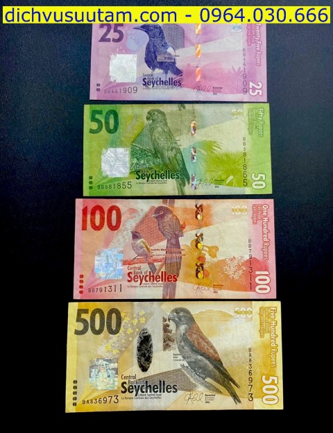 Bộ tiền lưu hành Seychelles 4 mệnh giá khác nhau sưu tầm