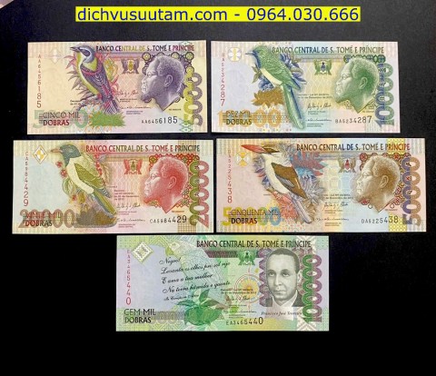 Bộ tiền Sao Tome và Pricipe 5 tờ khác nhau sưu tầm
