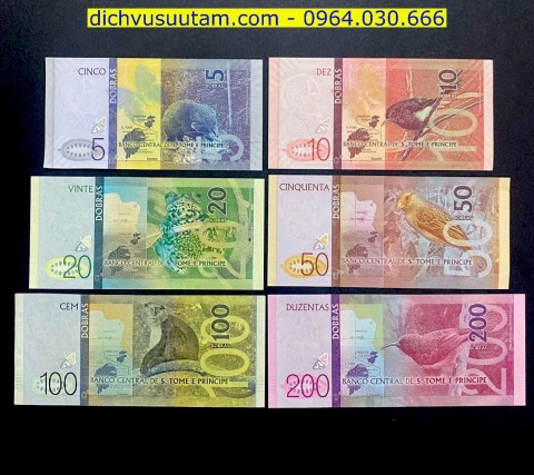 Bộ tiền lưu hành Sao Tome và Principe 6 tờ khác nhau sưu tầm