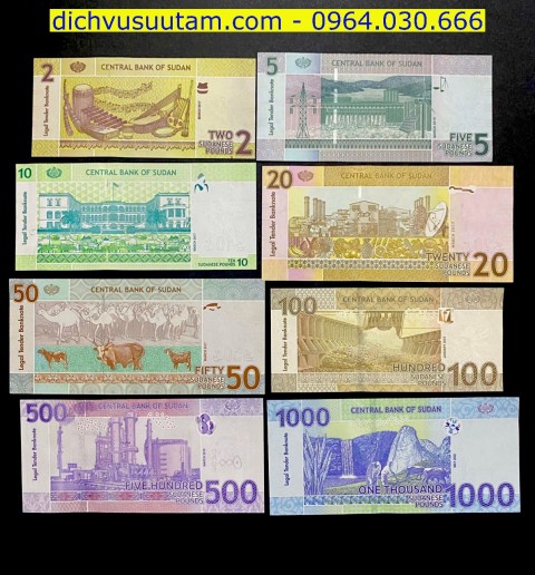 Bộ tiền lưu hành Sudan 8 mệnh giá khác nhau sưu tầm