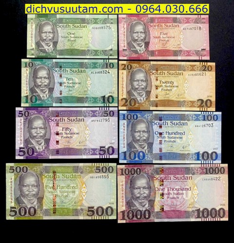 Bộ tiền lưu hành Nam Sudan 8 tờ khác nhau sưu tầm