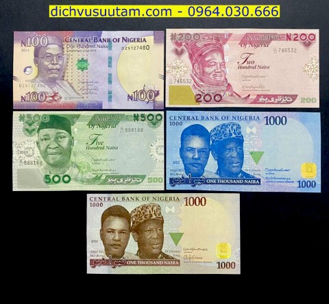 Bộ tiền xưa Nigeria 5 mệnh giá khác nhau sưu tầm