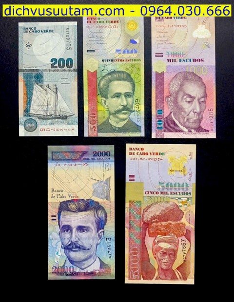 Bộ tiền Cabo Verde 5 mệnh giá khác nhau sưu tầm