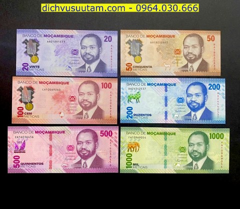 Bộ tiền lưu hành Mozambique 6 mệnh giá khác nhau sưu tầm