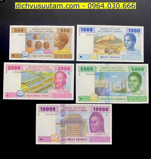 Bộ tiền Trung Phi 5 mệnh giá khác nhau sưu tầm