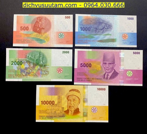 Bộ tiền lưu hành Comoros 5 mệnh giá khác nhau sưu tầm