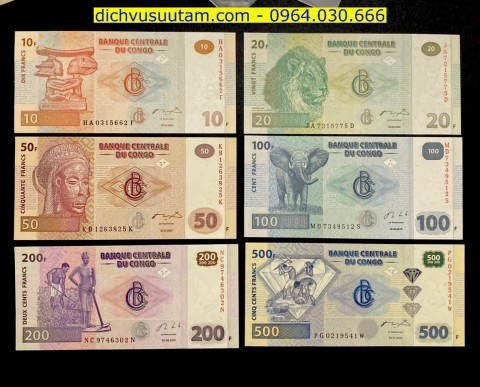 Bộ tiền Congo 6 mênh giá khác nhau sưu tầm