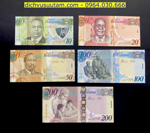 Bộ tiền lưu hành Botswana 5 mệnh giá khác nhau sưu tầm
