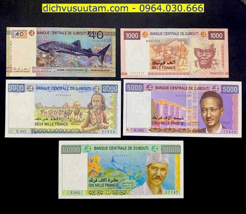 Bộ tiền Djibouti 5 mệnh giá khác nhau sưu tầm