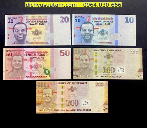 Bộ tiền lưu hành Eswatini 5 mệnh giá khác nhau sưu tầm