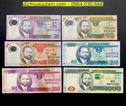 Bộ tiền xưa Mozambique 6 mệnh giá khác nhau sưu tầm